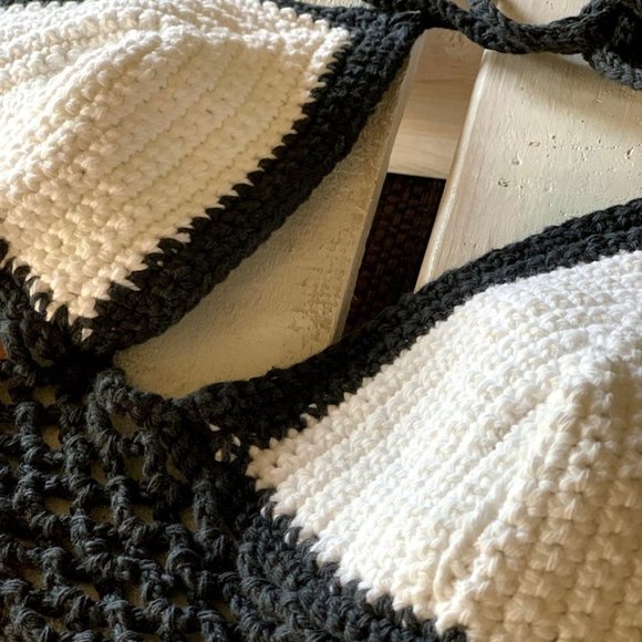 Boho-Chic Blue Border + White Crochet Bikini Top - Picture 2 of 5